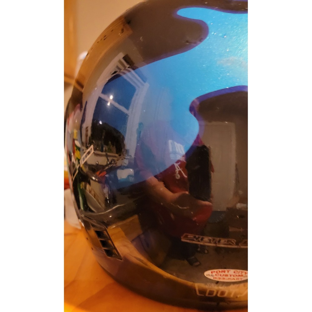 HJC Full Face Motorcycle Helmet Black Blue Flame Graphic Snell M90 DOT Size XL - Picture 6 of 13